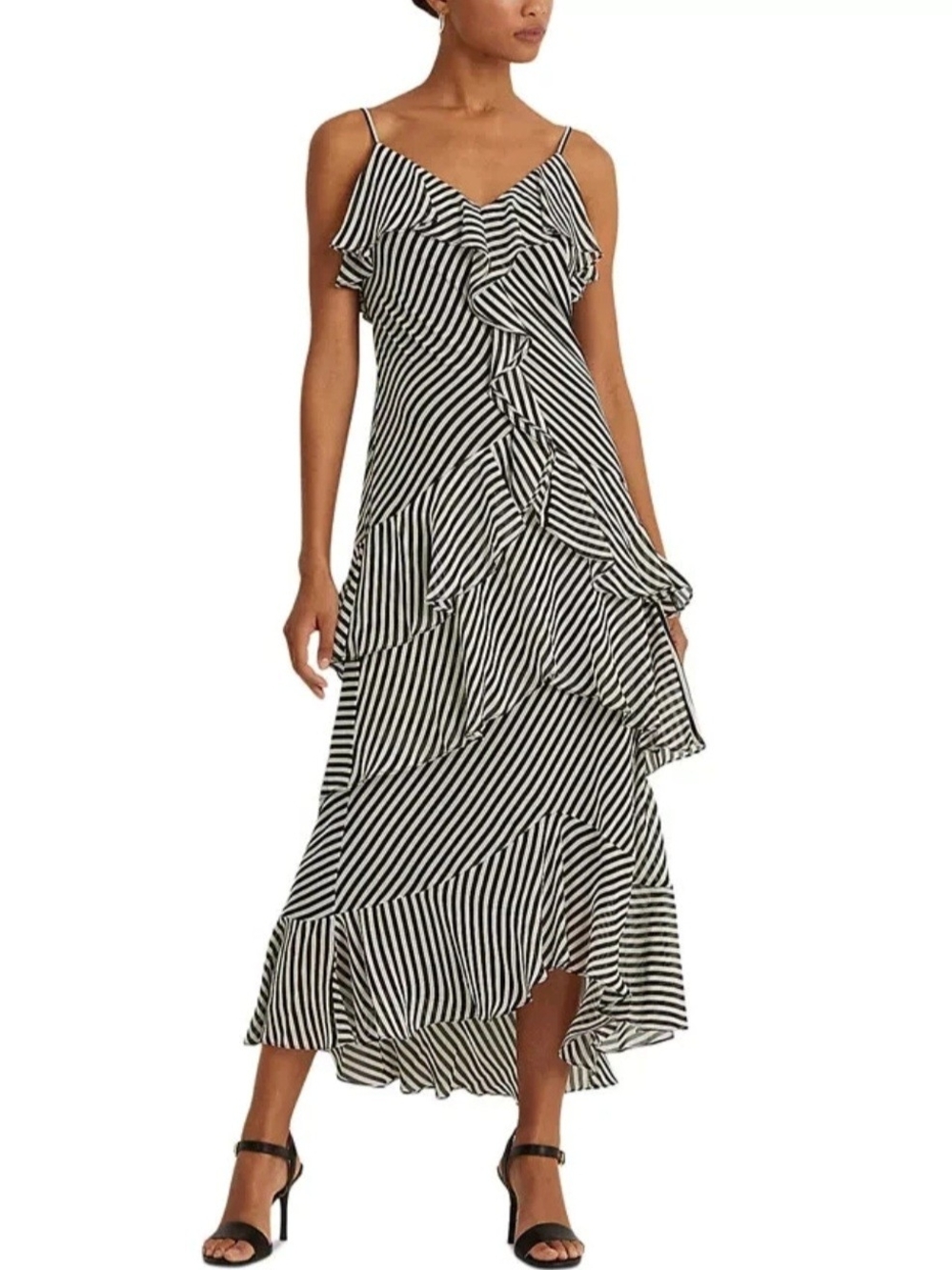 LRL Black Label Georgette Striped High-Low Dress Size 10